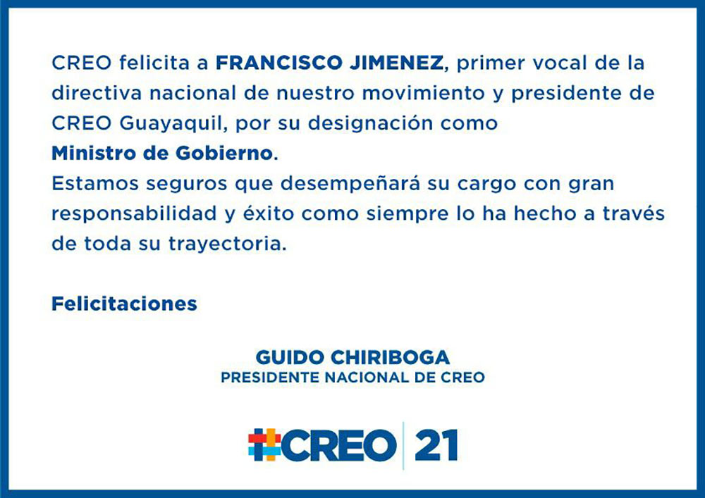 CREO felicita a FRANCISCO JIMENEZ