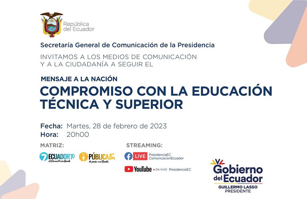 TRANSMISIÓN | Hoy, a partir de las 20:00, mensaje a la nación por parte del presidente Guillermo Lasso