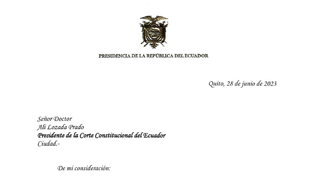 Queridos ecuatorianos, hago pública la carta que remití a la Corte Constitucional con mi posición de defensa firme de las atribuciones que me corresponden como Presidente.
