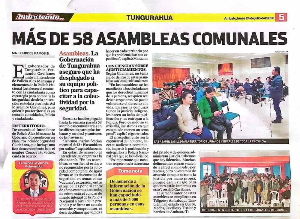 La gobernación de Tungurahua tiene contacto directo con las necesidades de la gente.