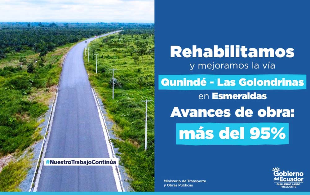 Esmeraldas | Continuamos los trabajos de rehabilitación y mejoramiento de la vía Quinindé – Las Golondrinas, de 33.80 km.